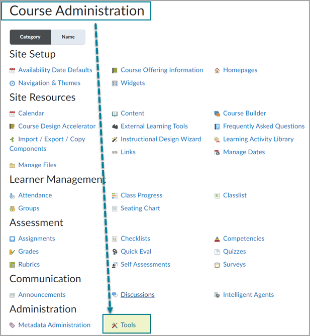 On the Course Administration page, click Tools.