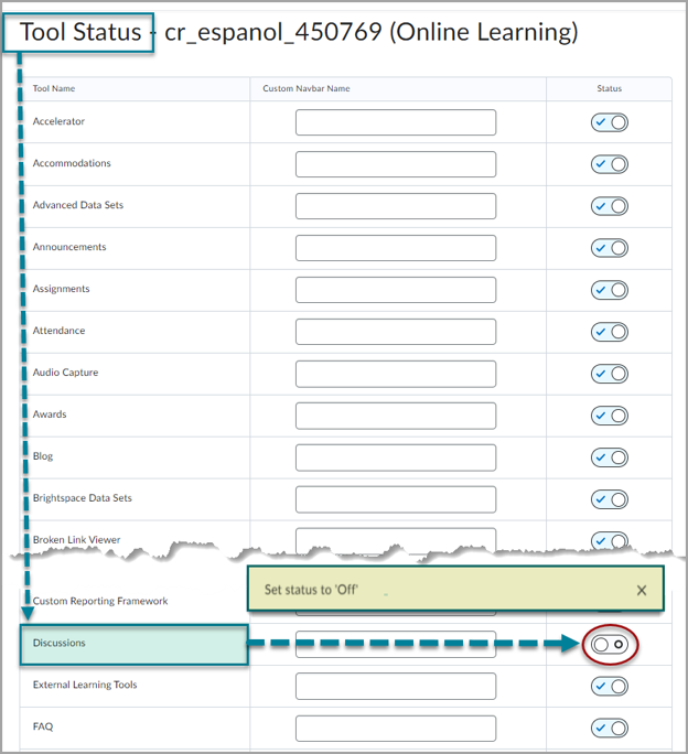 On the Tool Status page, turn off unused tools (must be options in your navbar - do not disable tools not visible in the navbar)
