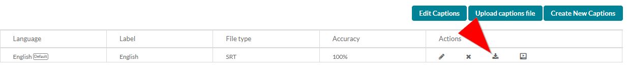 A red arrow pointing to a Download Captions Button