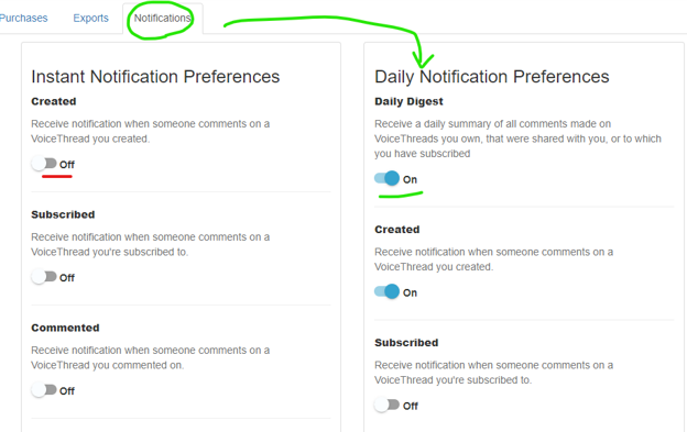 If the instructor does not need to keep up to date with an ongoing conversation, opt to turn off instant notifications but leave the Daily Digest enabled.