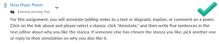 The Hypothes.is activity will now have a description in the Content module link