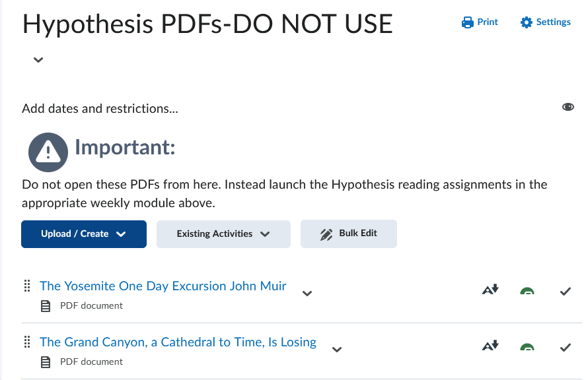 Upload the PDF files you want to use for Hypothes.is activity