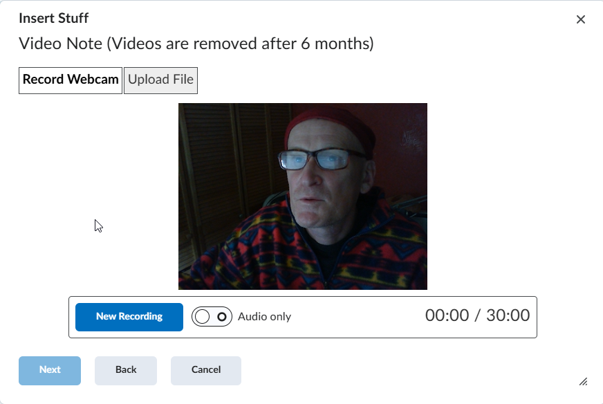 Video Note Recording Screen
