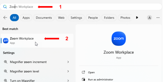zoom-client-search on computer