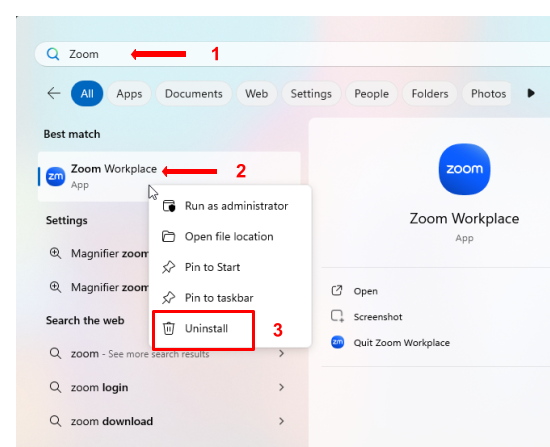 zoom-client: uninstall-on-windows,find zoom