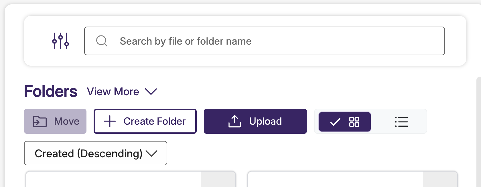 The upload button allows you to upload files from your computer.