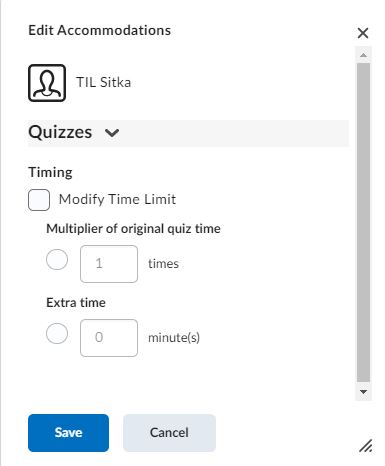Edit accommodations menu.
