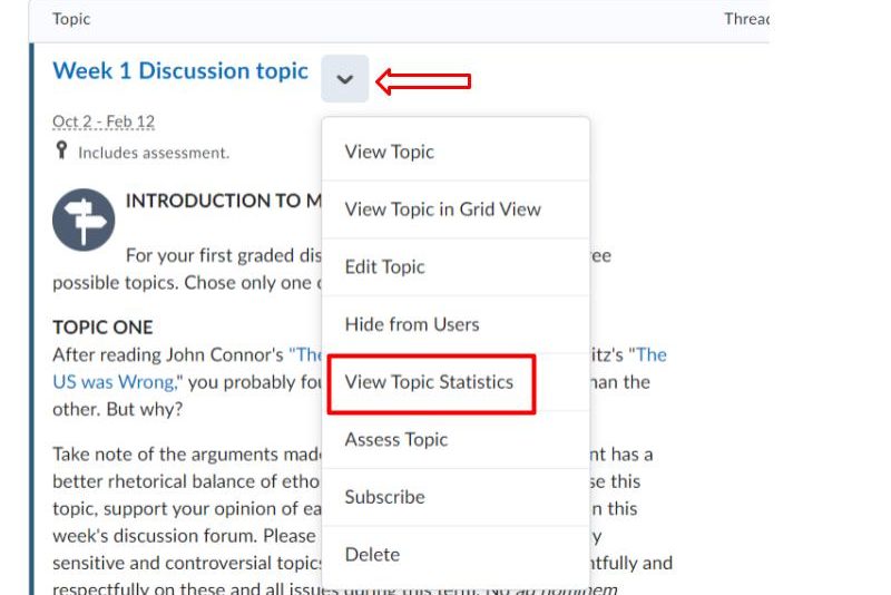 Choosing View Topic Statistics tool