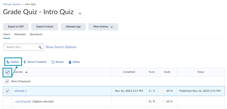 Publish quiz scores