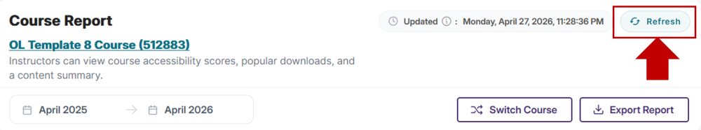 Panorama Refresh button in the Course Report