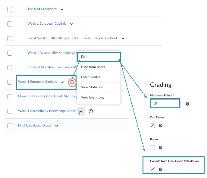 Figure 5. Review the automatically created grade item and update its grading settings as needed.