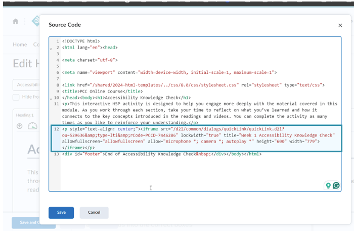 Figure 7. Remove the old H5P HTML entry before reinserting the activity.