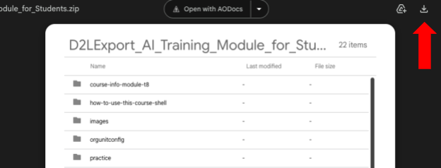 Click the download button in Google Drive to save the zipped course package to your computer.