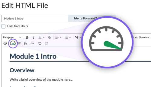 A screen shot of the HTML editor controls with the Accessibility Gauge magnified