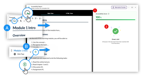 A composite of screens showing the two ways two access the accessibility report