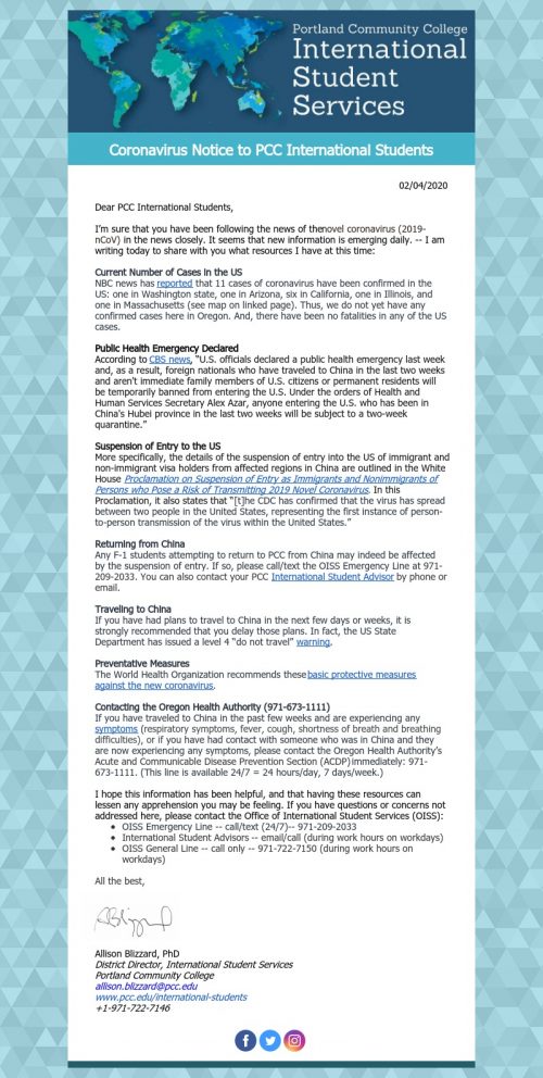 International Students at PCC