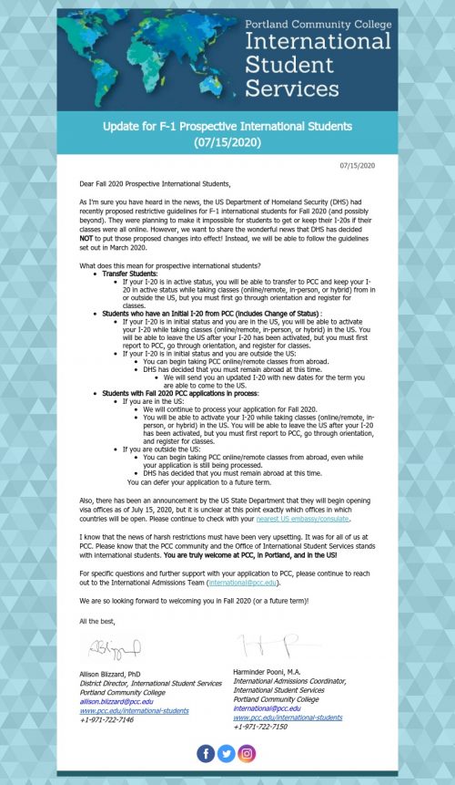 International Student Admissions International Students at PCC