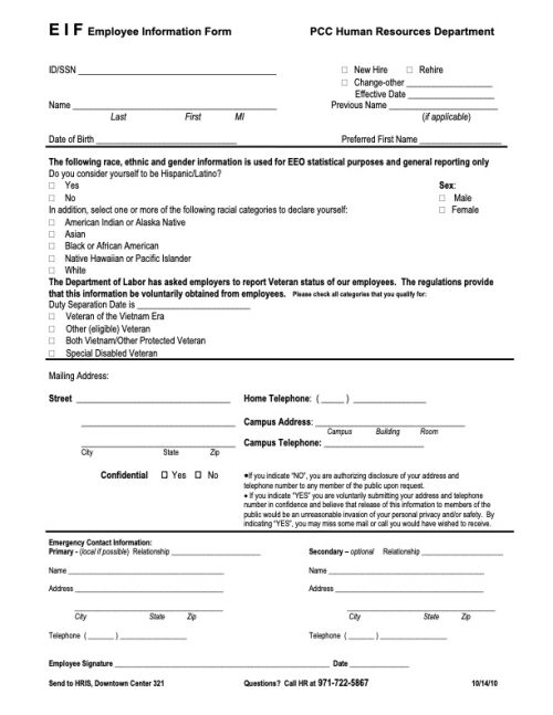 Pcf Employee Form On-Campus Employment | International Students at PCC