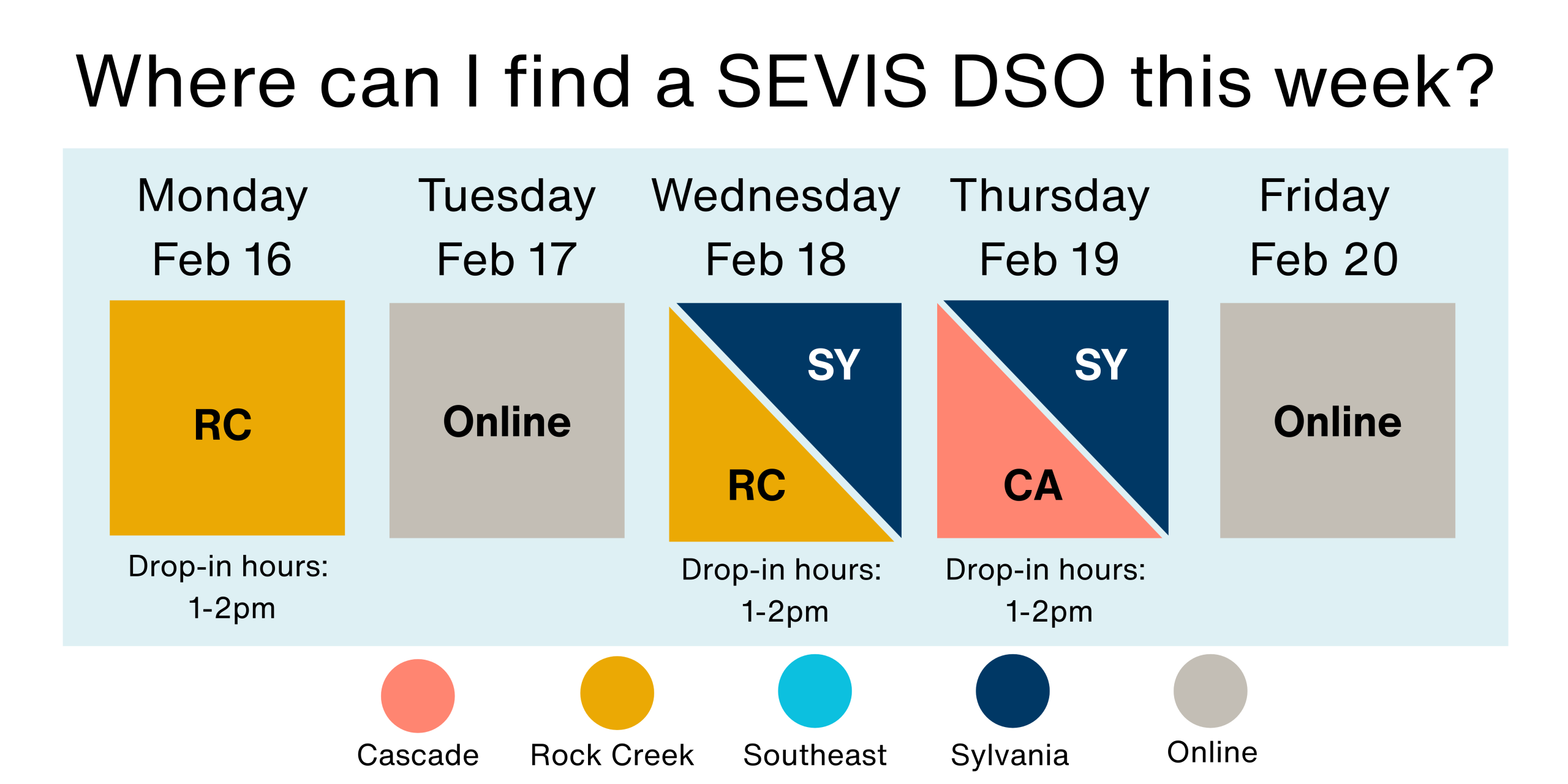 SEVIS DSO locations for February 16-20