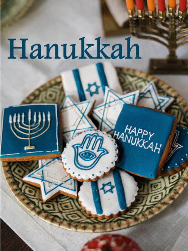Hanukkah Celebration table ornaments and cookies
