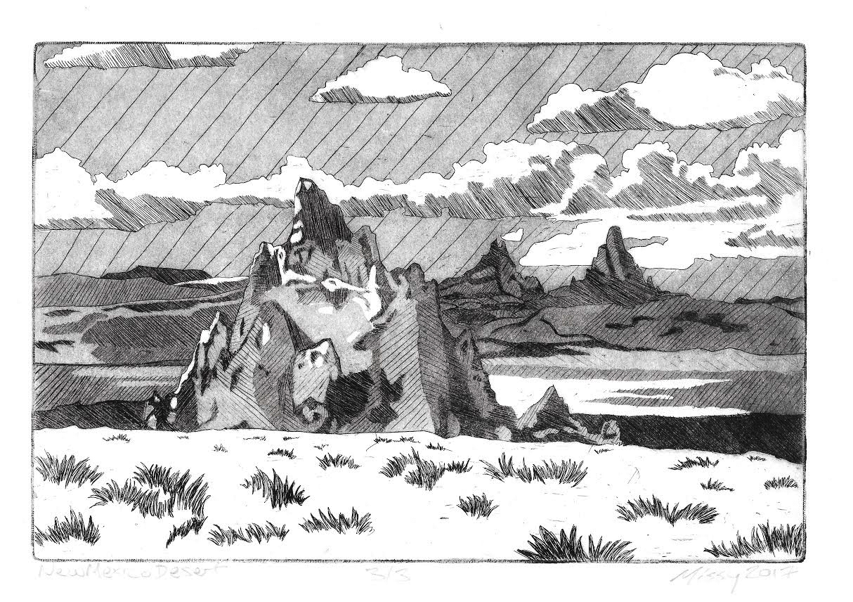 A sketch of mountains and a desert floor
