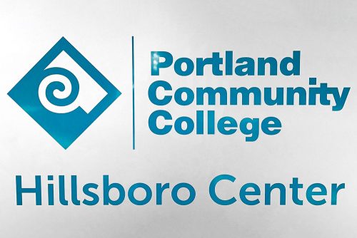 PCC Hillsboro Center logo on a wall
