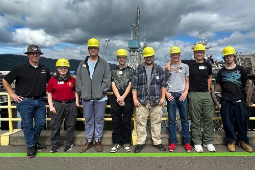 Group of students in hard hats