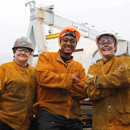 Maritime welding students