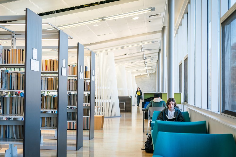Southeast Library interior with students studying