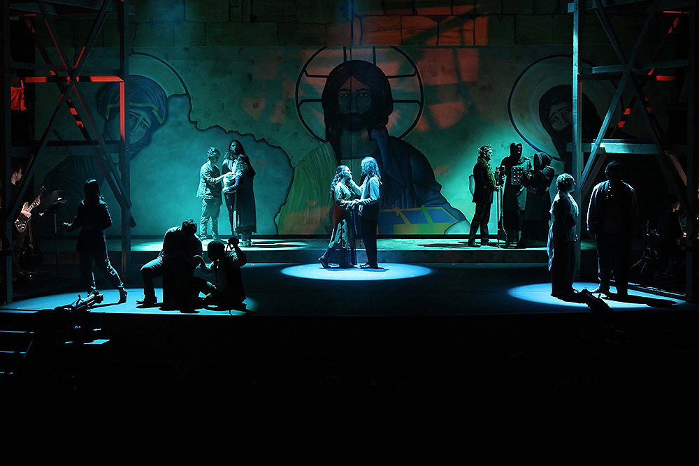 Theatre production with moody lighting