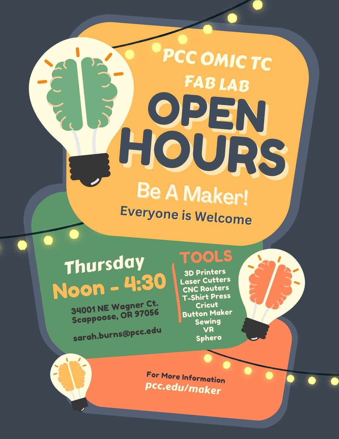 PCC OMIC TC Fab Lab Open Hours