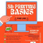 Sign up for a 3D Design for 3D Printing Basics Workshop hosted by the Fab Lab at the PCC OMIC Training Center. Thursday, July 13th at 1pm, 2pm, or 3pm. See the link for more information.
