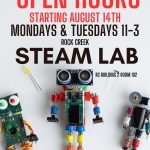 Open hours | Starting August 14th, 2023 | Mondays and Tuesdays 11 AM - 3 PM | Rock Creek Campus | STEAM Lab | RC Building 2 Room 102 | visit pcc.edu/maker for more information