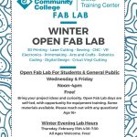 OMIC Training Center Fab Lab Winter Open Fab Lab 3D Printing - Laser Cutting - Sewing - CNC - VR Electronics - Printmaking - Arts and Crafts - Robotics Coding - Digital Design - Cricut Vinyl Cutting Open Fab Lab For Students & General Public Wednesday & Friday 12:00 - 4:00 PM Free! Bring your project ideas and curiosity. Open Fab Lab days are self-led, with opportunity for equipment training. Some materials available. Please reach out with any questions! Age 16+ Winter Evening Lab Hours Thursday, February 15th 4:30-7:30 All Ages Welcome. Free! For more information, visit pcc.edu/maker or email sarah.burns@pcc.edu