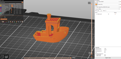 Prusaslicer featuring a Benchy model