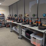 A row of 3D printers