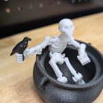 3D Printed Skeleton with Crow Friend in Cauldron