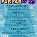 OMIC Training Center Fab Lab Summer 2026 4th of July t-shirt painting Thursday, July 2nd 1-3 pm T-shirts provided while supplies last Jote making! Friday, July 24th 1-4pm Use old jeans to sew a fun and practical tote bag. Embroider your own small patch. Bring old jeans if You have them! Automata workshop. Thursday, July 30th 1-4pm Design and create your own small cam driven toy with 3d printing and laser cutting! Zine and book making. Friday, August 21st 1-4pm Use your creativity to start your own self-published Zine, or create one of a kind books! No registration required. No cost Youth must be accompanied by an adult. Email sarah.burns@pcc.edu with questions For more information, visit https://pcc.edu/maker