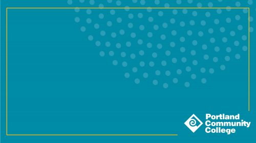 Turquoise background with polka dots, thin yellow border, and white PCC logo