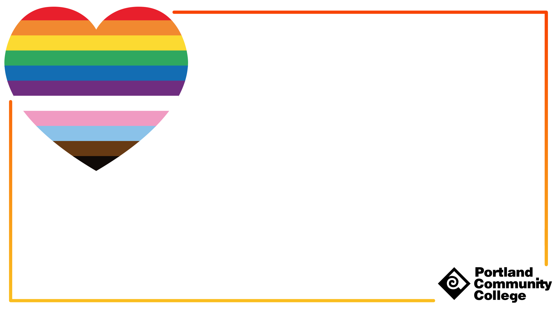 Inclusive pride background with rainbow, POC, and trans heart in top left corner, thin red border, and black PCC logo.