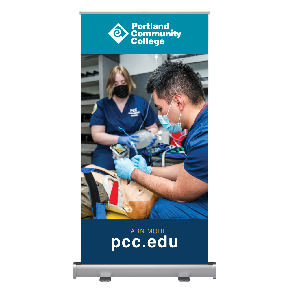 Wide Pop-up Banner with Paramedic Student