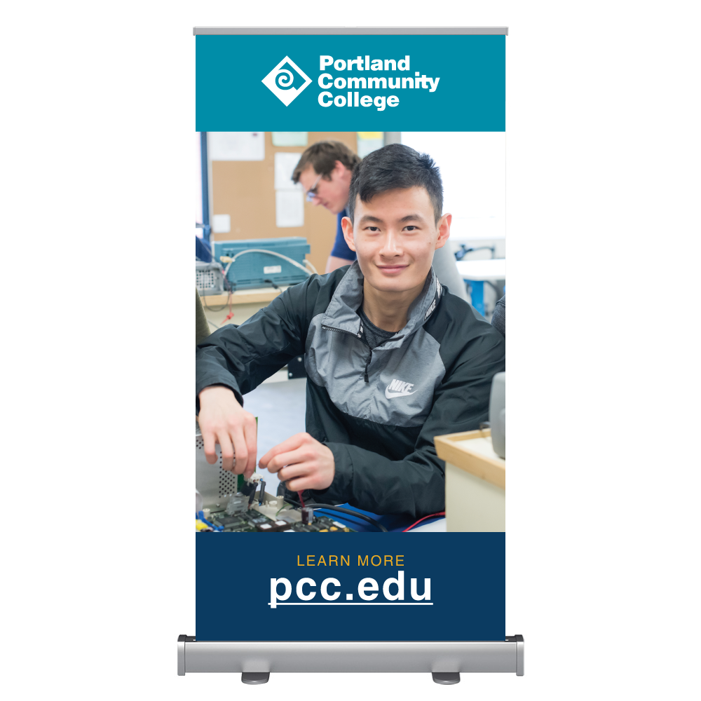 Wide Pop-up Banner with Computer Science Student
