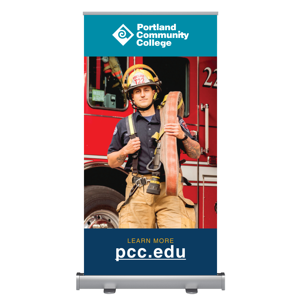 Wide Pop-up Banner with Fire Science Student