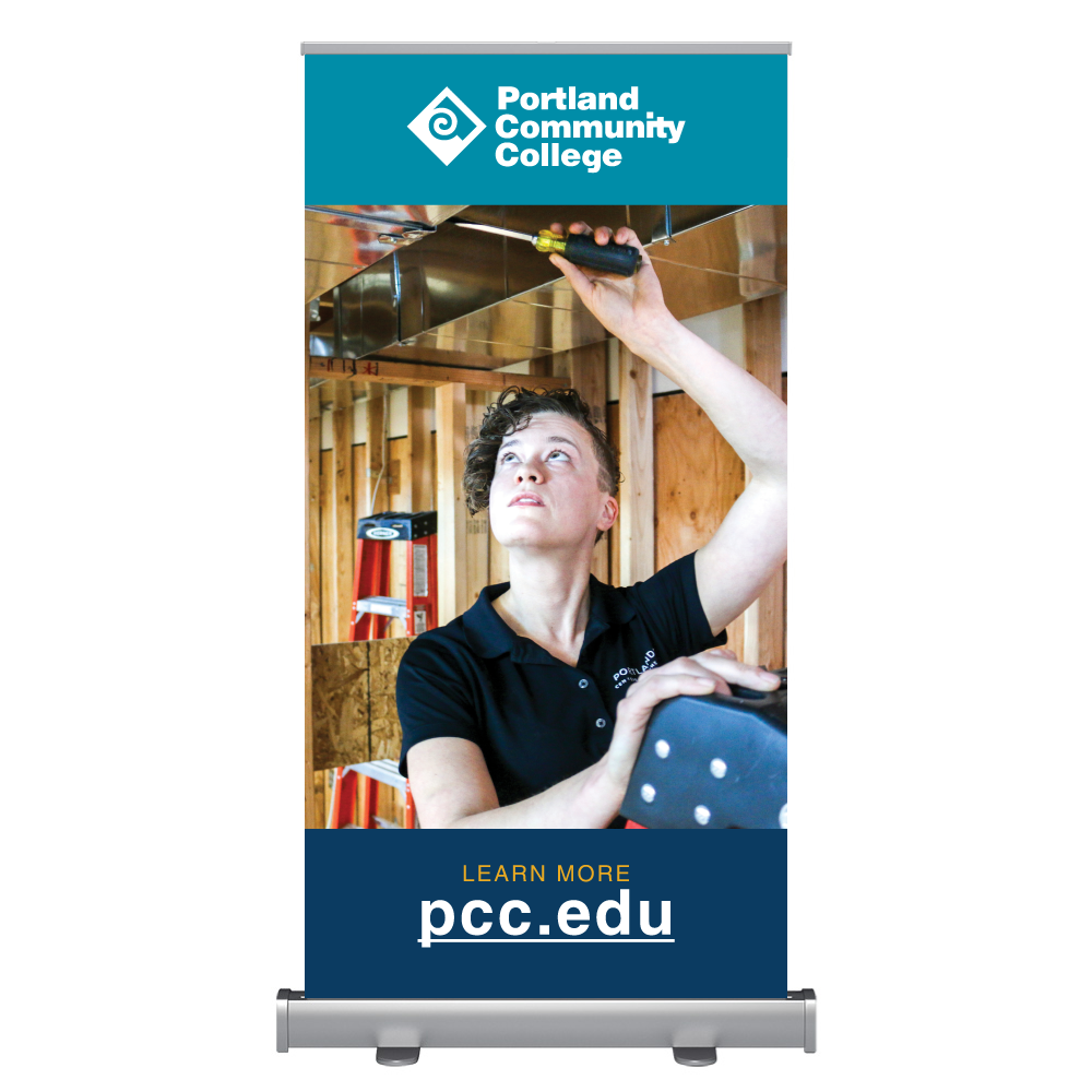 Wide Pop-up Banner with Construction Student