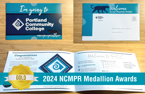 PCC's Acceptance Mailer, photos of the front, back and inside. Gold 2024 NCMPR Medallion Award winner.