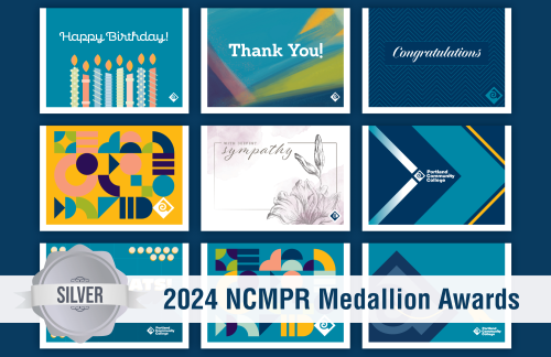 PCC greeting card examples that can be ordered at the print center. Silver 2024 NCMPR Medallion Award winner.
