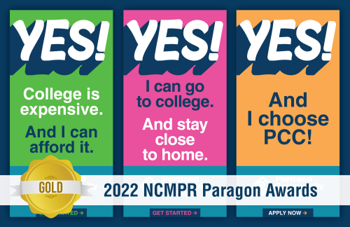 Three digital ads featuring PCC's "YES! And..." recruitment campaign. Gold 2022 NCMPR Paragon Award winner.
