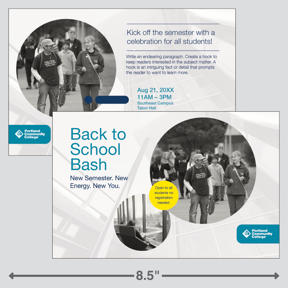 Adobe Express template for a college branded handout postcard - version 2.