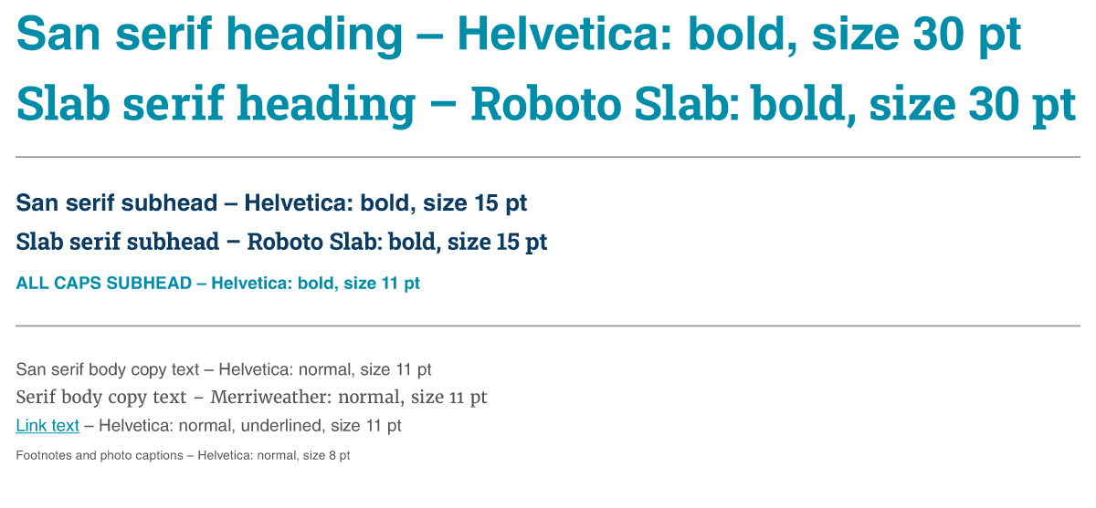 PCC brand font formatting example