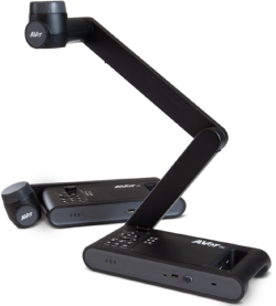 The AverVision device, black document camera with articulated arm and flat base